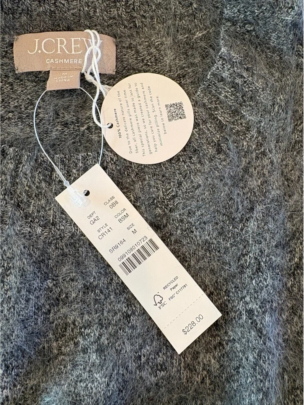 J.Crew Brushed Cashmere Marled Sweater Charcoal Grey NWT M